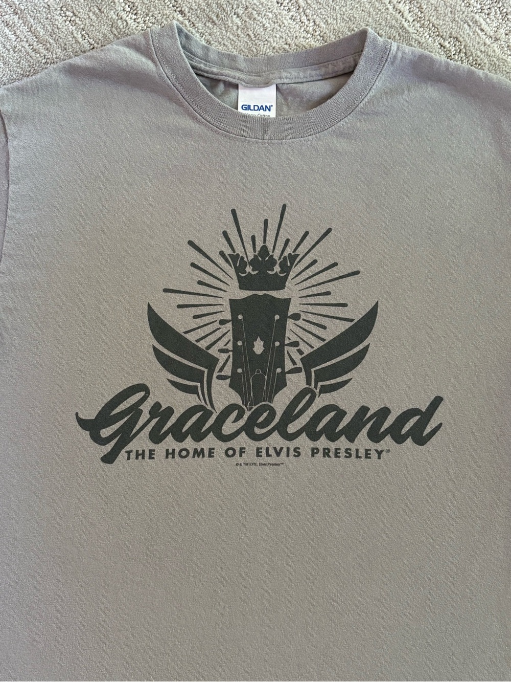 Graceland Elvis Presley Graphic Tee Gray Cotton S | Vintage Style Souvenir